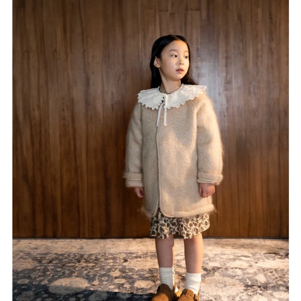Bebe Kids' Beige Wool Mohair Coat By Luxury Brand Bebe Organic — image 2 of 5